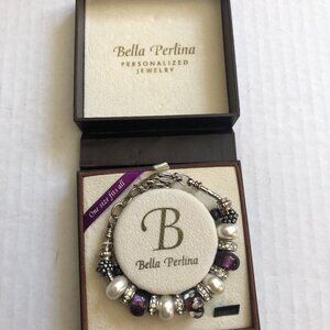 Bella Perlina charm bracelet lavender and silver beads crystal accents gift box